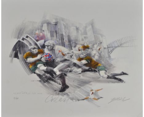 CHARLES BILLICH (Australian, born 1934); a signed limited edition print, 'Civil War', the Rugby World Cup 2003, 14/49, 78 x 7