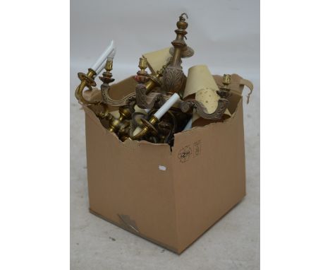 A collection of various brass electrolier and light fittings.