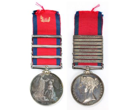 A Military General Service Medal awarded to John Wilkinson 7th Foot with eight bars for Toulouse, Orthes, Pyrenees, Vittoria,