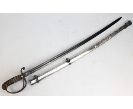 A Royal Artillery officer's dress sabre with etched decoration and indistinct royal cipher to the blade, with pierced guard a