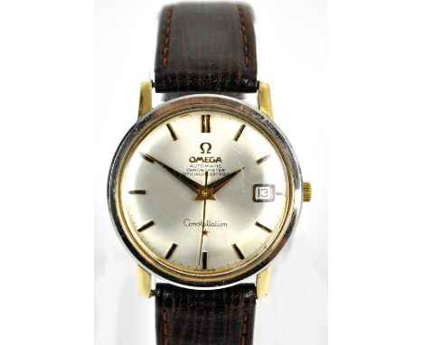 OMEGA; a late 1960s/early 1970s stainless steel and gilt Constellation Automatic Chronometer, the circular dial set with bato