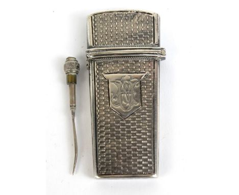 HILLIARD & THOMASON; a Victorian hallmarked silver toothpick case of tapering form, with overall engine turned decoration and