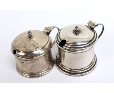 WILLIAM ADAMS LTD; a small George VI hallmarked silver cylindrical mustard pot with blue glass liner, Birmingham 1937, height