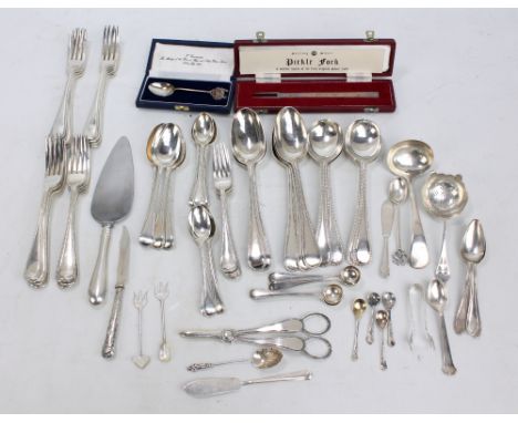 GEORGE ADAMS FOR CHAWNER & CO; a Victorian hallmarked silver set of Old English Bead pattern flatware comprising sixteen dinn