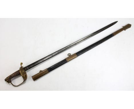 A naval officer's dress sword, the blade with etched fouled anchors, crowns and further detail to both sides, signed to base 