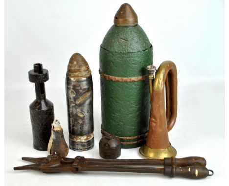 A WWI period trench mortar shell, the nose cone with broad arrow and further stamped 'Dopp. Z. 92. Se. 10', height 41cm, also