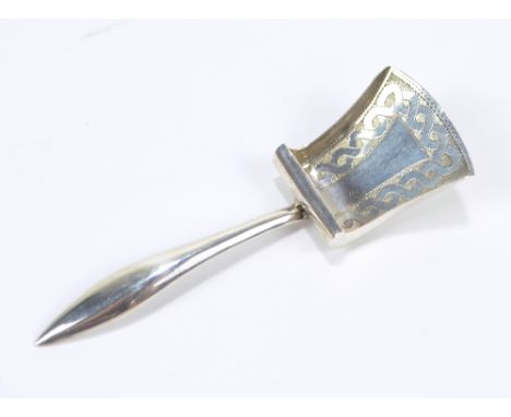 WILLIAM PUGH; a George III hallmarked silver caddy spoon modelled as a shovel with engraved decoration to the bowl, length 9.