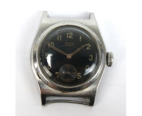 A German WWII period Tritona Wasserdicht military wristwatch stamped D296721H to reverse, the circular dial set with coloured