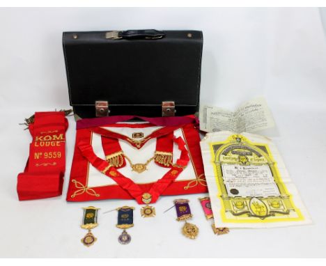 A group of Macclesfield interest Grand Lodge and Antediluvian Royal Order of Buffaloes jewels to include a 9ct gold medal by 