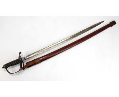 A military issue heavy cavalry sabre, the blade with broad arrow and numerous further stamps to base, with pierced guard, che