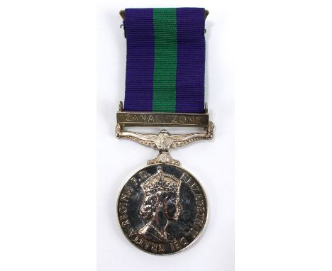 An Elizabeth II General Service Medal with 'Canal Zone' clasp awarded to 22918025 Pte. D. Banner R.A.M.C. CONDITION REPORT: L