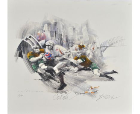 CHARLES BILLICH (Australian, born 1934); a signed limited edition print, 'Civil War', the Rugby World Cup 2003, 16/49, 78 x 7
