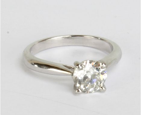 A platinum diamond solitaire ring, the round brilliant cut stone approx 1.30cts, size M, approx 4.8g. CONDITION REPORT: We do