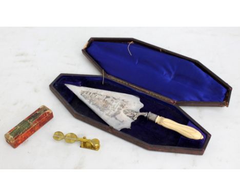 A cased electroplated presentation trowel inscribed 'United Methodist Free Churches Presented to Mrs Palin of Witton, Northwi