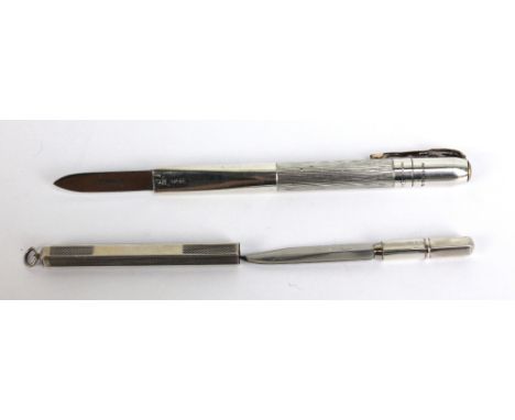 VERNONS INDUSTRIES LTD; a George VI hallmarked silver retractable penknife with engine turned linear decoration, Birmingham 1