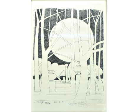 GEOFFREY KEY (born 1941); limited edition signed print, moonlit winter scene with trees, signed lower right 'Very best wishes