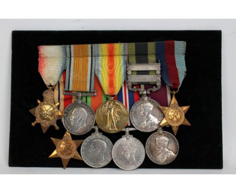 A group of nine medals comprising WWI trio awarded to 28614 PNR. R. Shaw R.E., India Medal with 'Waziristan 1921-24' and 'Nor