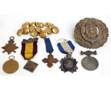 Three India Army Temperance Association medals, a WWI 1914-1915 Star and Victory Medal, also a group of Shropshire Yeomanry C