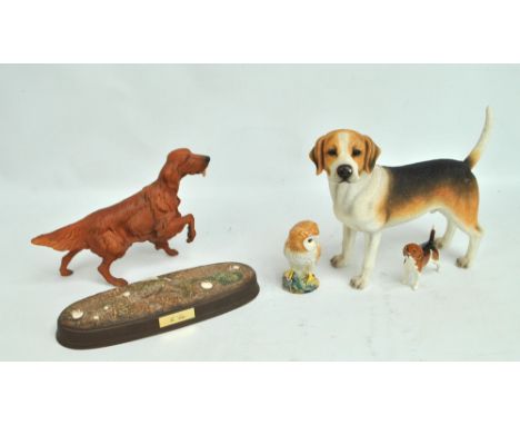 A Beswick matt glazed setter on naturalistically modelled stand, length approx 28cm, a 'Wendover Billy' and an owl, also a re