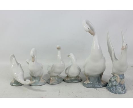 Six Nao figures of geese in various poses (6).