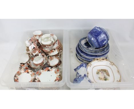 A Samuel Radford floral transfer decorated tea set, a further similar example, and a group of various blue and white plates, 