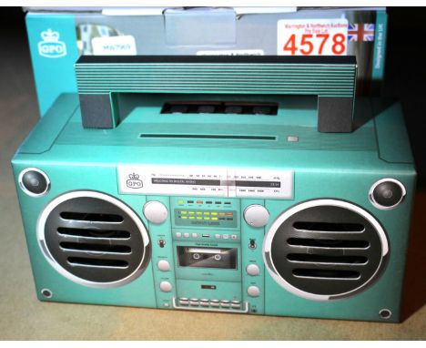 Blue GPO Bronx mini boombox Bluetooth speaker; compact retro portable speaker with rechargeable battery includes USB Port &am