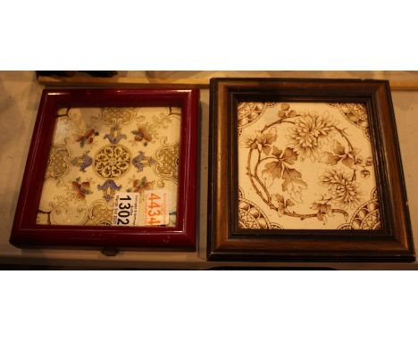 Two unnamed antique framed ceramic tiles. P&amp;P Group 2 (£18+VAT for the first lot and £3+VAT for subsequent lots) 