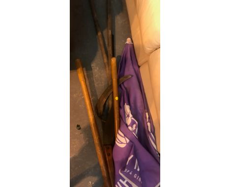 Selection of garden tools including a garden parasol. Not available for in-house P&amp;P, contact Paul O'Hea at Mailboxes on 