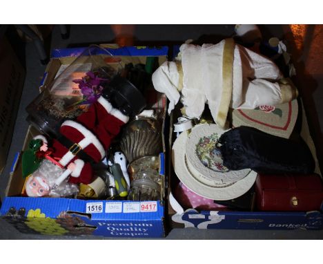 Two boxes of mixed items including glassware, plated ware, ceramics, tools etc. Not available for in-house P&amp;P, contact P