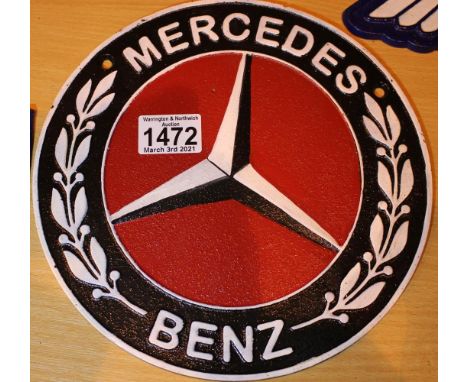 Cast iron circular Mercedes Benz sign, D: 24 cm. P&amp;P Group 2 (£18+VAT for the first lot and £3+VAT for subsequent lots) 