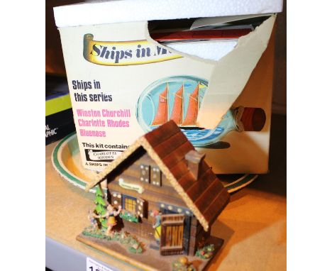 Charlotte Rhodes ships in miniature kit (contents unchecked), Saving Bank musical moneybox and a serving tray. P&amp;P Group 