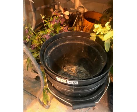 Six garden ceramic pots, some with plants. Not available for in-house P&amp;P, contact Paul O'Hea at Mailboxes on 01925 65913