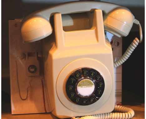 Wall mounted, Ivory GPO746 Retro push button telephone replica of the 1970s GPO746 classic, compatible with modern telephone 
