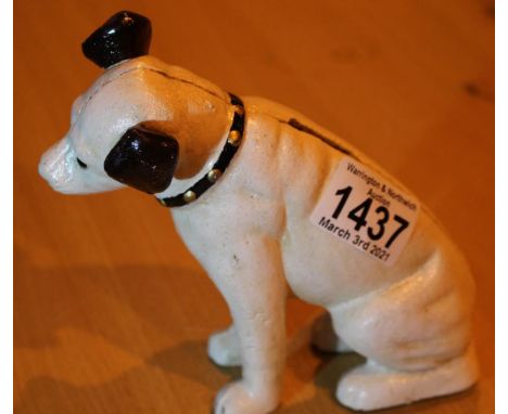 Cast iron Nipper Dog moneybox, H: 15 cm. P&amp;P Group 2 (£18+VAT for the first lot and £3+VAT for subsequent lots) 