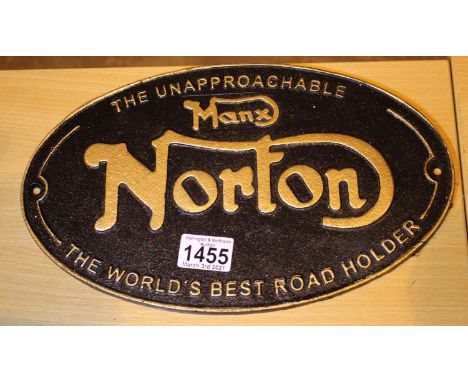 Cast iron Manx Norton sign, L: 33 cm. P&amp;P Group 2 (£18+VAT for the first lot and £3+VAT for subsequent lots) 