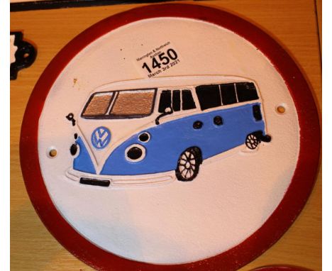 Cast iron VW Camper sign, D: 25 cm. P&amp;P Group 2 (£18+VAT for the first lot and £3+VAT for subsequent lots) 