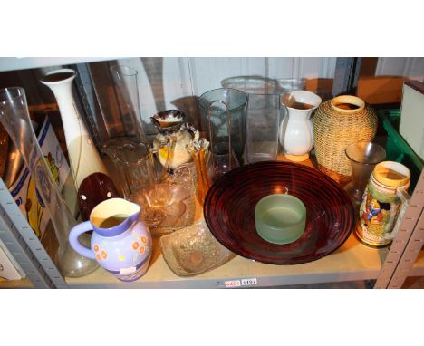 Shelf of mixed glass and ceramics. Not available for in-house P&amp;P, contact Paul O'Hea at Mailboxes on 01925 659133 