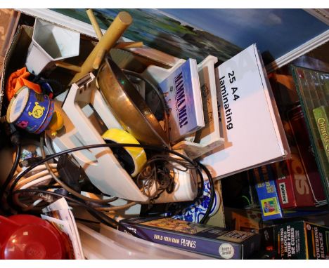 Mixed household items including Emsa Samba vacuum flask drinks dispenser, eternal wooden calendar &amp; tape dispenser. Not a