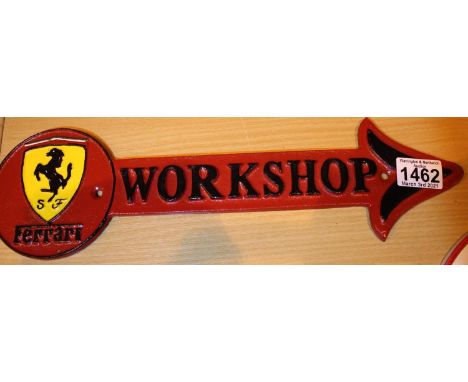 Cast iron Ferrari workshop arrow plaque, L: 41 cm. P&amp;P Group 2 (£18+VAT for the first lot and £3+VAT for subsequent lots)