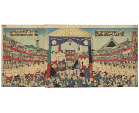 Artist: Harunobu Hishikawa (active 1875-1891)Title: Picture of a Grand Fundraising Sumo TournamentPublisher: Matsuki Heikichi