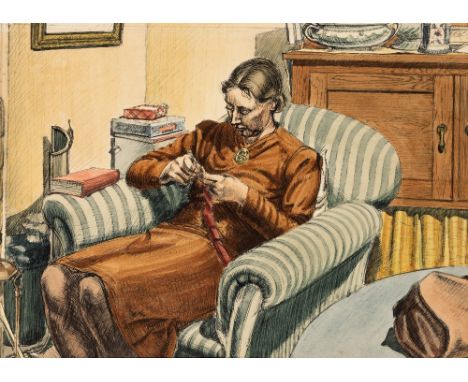 OFFERED WITHOUT RESERVE -  • FRANCIS HORSTMANN (1906-1968)  A LADY SEWING  sold with Portrait of an Elderly Lady  watercolour