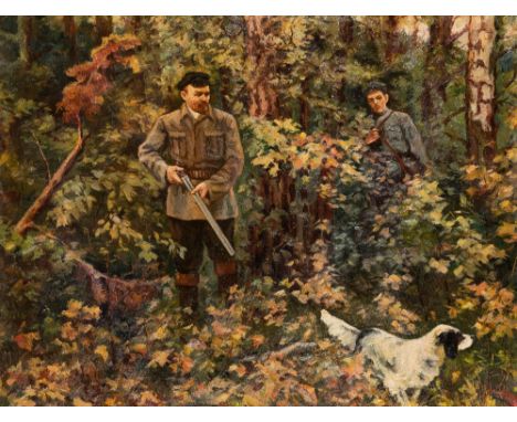AFTER ALEKSANDR VIKTOROVICH MORAVOV (1878-1951)VLADIMIR LENIN HUNTING IN THE WOODSoil on canvas99.5 x 129.0cm / 391/4 x 503/4
