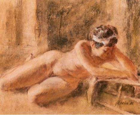 • FRANK HASELER (1928-1998)  A RECLINING FEMALE NUDE &amp; A SLEEPING FEMALE NUDE  signed &amp; dated l.r. Haseler 86  oil on