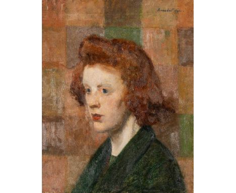 • REGINALD BRUNDRIT, R.A. (1883-1960)  PORTRAIT OF A WOMAN WITH RED HAIR  signed &amp; dated u.r. Brundrit 1942  label verso: