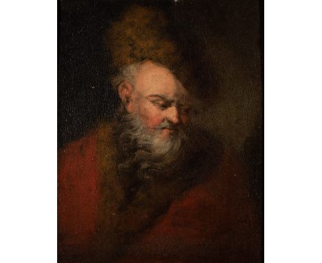 ATTRIBUTED TO EDWARD LUTTRELL (c.1650-1737)  PORTRAIT OF A BEARDED MAN IN A FUR CAP  oil on panel  26.4 x 21.0cm / 101/4 x 81