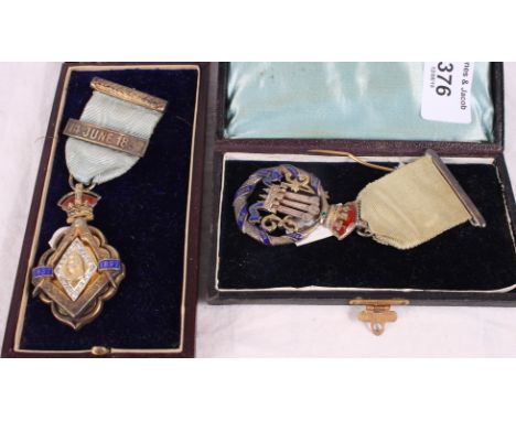 A Masonic silver gilt and enamel Victorian Silver Jubilee medal, in case, and another silver gilt and enamel Masonic Institut