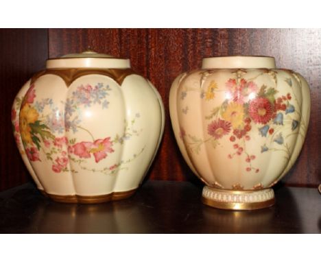 A Royal Worcester china lobed bulbous jar and cover painted flowers, 6" high, a similar jar (no lid), two Royal Worcester chi