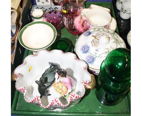 A Monteith porcelain bowl, a Spode "Stafford Flowers" tureen and cover, four ruby glass champagnes and other items of decorat