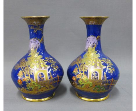 Pair of Wiltshire and Robinson Carltonware pagoda pattern  vases, 17cm (2)