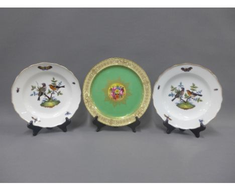 Pair of Meissen porcelain bowls with birds pattern and a Royal Worcester plate by Ernest Barker  (3) 